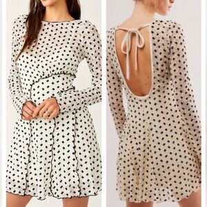 Free People Sheer Delight Polka Dots Bow Mesh Open Back Black Cream Mini size S